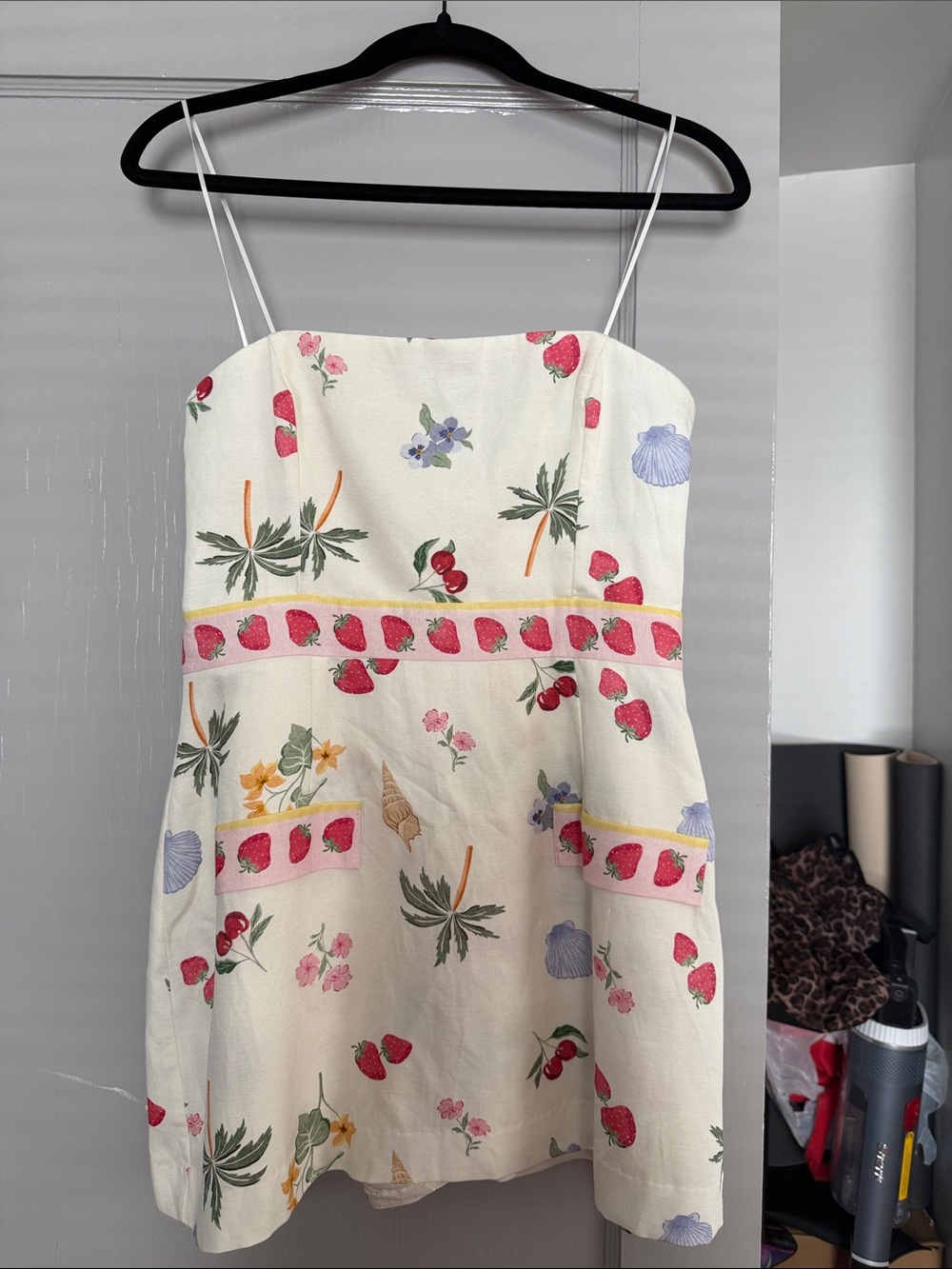 Amanda Uprichard Cream Strawberry Print Sundress Romper- Bethany boardwalk rompe